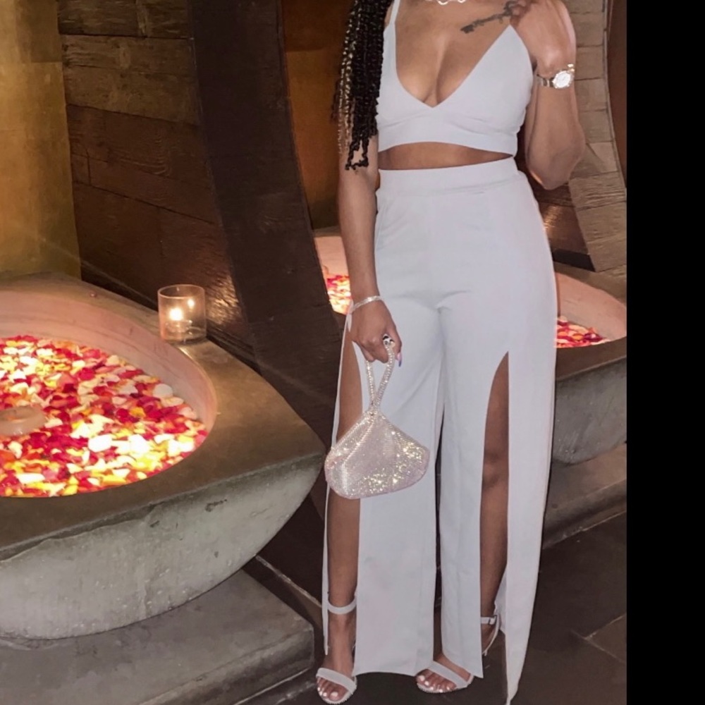 Grey Bralet Split Trouser Co-ord Set